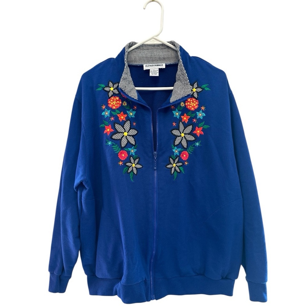Vintage 80’s/90’s Alfred Dunner Blue Textured Floral Embroidered Jacket Large